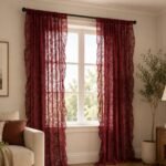 Burgundy Lace Sheer Curtains | Vintage Window Panels | Elegant Ruffled Drapes | Decorative Room Curtains | Classic Home Decor - Image 7
