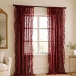 Burgundy Lace Sheer Curtains | Vintage Window Panels | Elegant Ruffled Drapes | Decorative Room Curtains | Classic Home Decor - Image 3