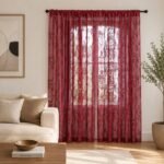 Burgundy Lace Sheer Curtains | Vintage Window Panels | Elegant Ruffled Drapes | Decorative Room Curtains | Classic Home Decor - Image 5