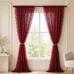 Burgundy Lace Sheer Curtains | Vintage Window Panels | Elegant Ruffled Drapes | Decorative Room Curtains | Classic Home Decor