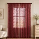 Burgundy Lace Sheer Curtains | Vintage Window Panels | Elegant Ruffled Drapes | Decorative Room Curtains | Classic Home Decor - Image 10