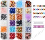 600PCS 4mm Natural Gemstone Beads Kit | Mixed Stone Spacer Beads with Thread & Needles