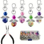 180PCS DIY Angel Keychain Kit with Flower Beads, Wing Charms, Clasps & Pliers - Image 2