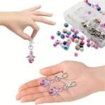 180PCS DIY Angel Keychain Kit with Flower Beads, Wing Charms, Clasps & Pliers