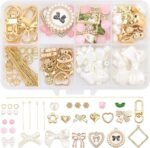 156PCS Bow Keychain Making Kit | Pearl Beads, Heart Charms & Swivel Key Rings