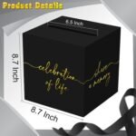Black Celebration of Life Card Box | Gold Lettering Memory Box for Funeral & Memorial Table Decor - Image 4