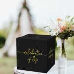 Black Celebration of Life Card Box | Gold Lettering Memory Box for Funeral & Memorial Table Decor