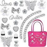 20PCS Pearl Butterfly Flower Bag Charms | Decorative Chain Accessories for Beach Tote Bags