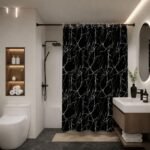 Black Marble Shower Curtain | Luxury Bathroom Decor | Modern Waterproof Bath Curtain | Spa Style Bathroom Drapes | Elegant  Shower Curtain - Image 3