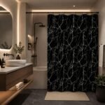 Black Marble Shower Curtain | Luxury Bathroom Decor | Modern Waterproof Bath Curtain | Spa Style Bathroom Drapes | Elegant  Shower Curtain - Image 9