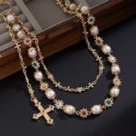 Layered Rhinestone Flower Wallet Chain | Gold Silver Pearl Pants Chain Bag Charm