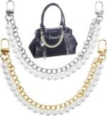 2PCS Pearl Purse Chain Straps Gold Silver Handbag Handle Replacement Bag Charms