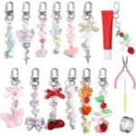 Beaded Lip Gloss Keychains Bulk: Butterfly, Strawberry, Heart Charms – Purse Decor