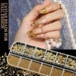Gold Nail Charms Gems Pearls Kit, 3D Cross Heart Rhinestones Nail Art Decorations - Image 4