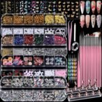 Nail Art Charms Gems Set, Rhinestones, Pearls, Brushes, Stands (4 Boxes)