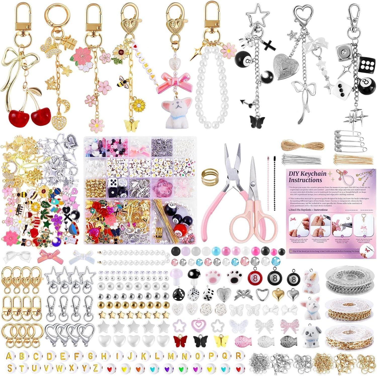 il_fullxfull.8191587482_ng9j.jpg 945PCS Bag Charm Kit DIY Beaded Lip Gloss Keychain Making Kit Gold Silver - Image 1