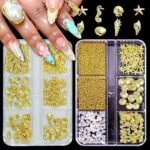 2 Boxes Summer Nail Charms with Seashell Starfish Seahorse Metal Pearls Marine Theme