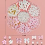 3D Acrylic Flower Bow Nail Charms Kit: Pink, White Pearls, Coquette Nail Art - Image 5