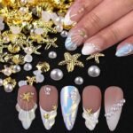 100PCS Starfish Nail Charms and Gems Summer Ocean Style Seashell Pearl Nail Decorations