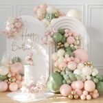 Sage Green Pink Gold Balloon Arch Kit | 132Pcs Balloons | Baby Shower, Bridal Shower & Birthday Party Decor