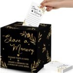 Share a Memory Cards with Box | 50 Guest Message Cards | Black Gold Keepsake Memory Box | Wedding Graduation Guest Book Alternative
