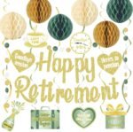 Happy Retirement Party Decorations | Sage Green Retirement Decor Kit | Retirement Banner with Hanging Swirls | Farewell Party Supplies