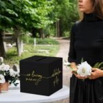 Black Celebration of Life Card Box | Gold Lettering Memory Box for Funeral & Memorial Table Decor - Image 6