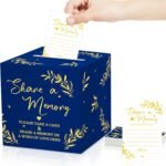 50 Pcs Share a Memory Cards & Box | Blue and Gold Keepsake Set for Funeral, Graduation, Wedding and Birthday Celebration