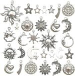80PCS Antique Silver Sun Moon Star Charms Jewelry Making Pendant Supplies