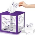 Purple Share a Memory Cards with Box | 50 Guest Message Cards | Greenery Keepsake Box | Wedding Graduation Party Guest Book
