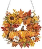 Halloween Pumpkin Wreath Diamond Art Hanging Kit 5D Acrylic DIY Window Ornament