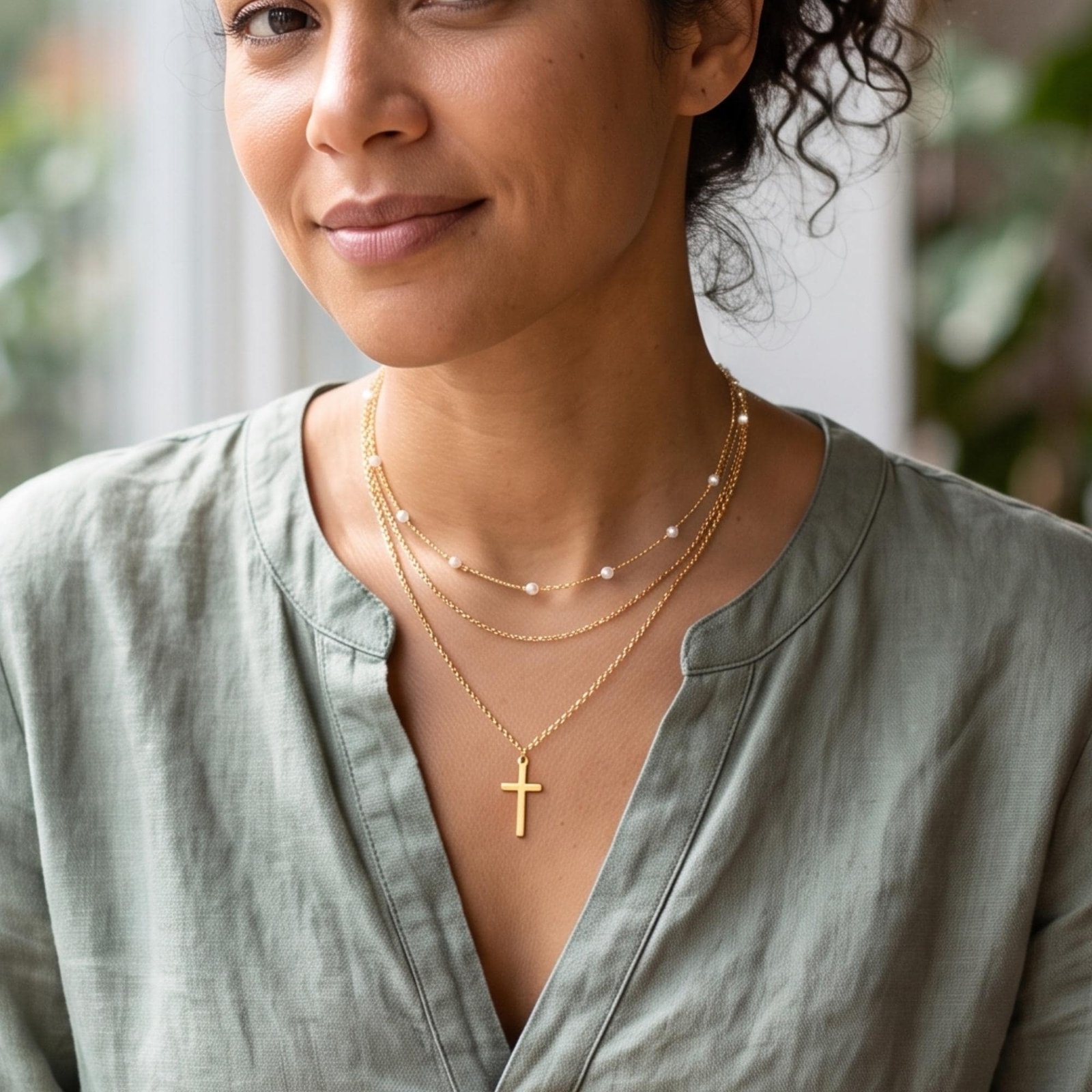 il_fullxfull.8247589784_lry0.jpg Pearl Cross Pendant Necklace | Gold Layered Religious Jewelry | Catholic Gift for Her | Bridal Necklace | Bridesmaid Gift - Image 1