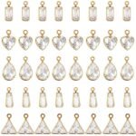 40PCS Cubic Zirconia Charms Set Crystal Heart Teardrop Gold Silver Jewelry Making