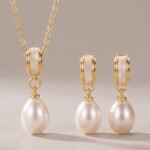 Freshwater Pearl Jewelry Set | Pearl Necklace & Earrings Set | Bridal Wedding Jewelry | Gold Pearl Gift for Her | Bridesmaid Jewelry