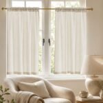 Linen Cafe Curtains | Custom Farmhouse Kitchen Curtains | Semi Sheer Rod Pocket Tier Panels | Beige Window Drapes - Image 6