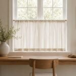 Linen Cafe Curtains | Custom Farmhouse Kitchen Curtains | Semi Sheer Rod Pocket Tier Panels | Beige Window Drapes