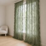 Sage Green Sheer Lace Curtains | Floral Ruffle Window Panels | Cottage core Curtains | French Country Drapes | Shabby Chic Window Treatment - Image 8