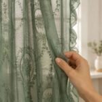 Sage Green Sheer Lace Curtains | Floral Ruffle Window Panels | Cottage core Curtains | French Country Drapes | Shabby Chic Window Treatment - Image 5