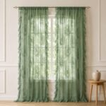 Sage Green Sheer Lace Curtains | Floral Ruffle Window Panels | Cottage core Curtains | French Country Drapes | Shabby Chic Window Treatment - Image 7