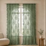 Sage Green Sheer Lace Curtains | Floral Ruffle Window Panels | Cottage core Curtains | French Country Drapes | Shabby Chic Window Treatment - Image 3