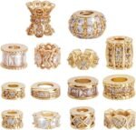 14PCS Gold Cubic Zirconia Spacer Beads 18K Gold Plated Jewelry Making Supplies