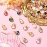 50PCS Glass Water Drop Charms Gold Plated Teardrop Pendants Jewelry Making Supplies