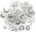 80PCS Antique Silver Sun Moon Star Charms Jewelry Making Pendant Supplies - Image 4