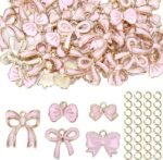 50PCS Pink Bow Charms Enamel Bowknot Pendants for Jewelry Making Bracelet Necklace DIY - Image 2