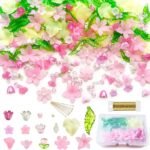 536PCS Acrylic Flower Beads Kit Frosted Flower Leaf Pearl Charms Jewelry Making DIY Set