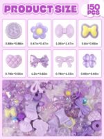 150PCS Purple Pastel Acrylic Beads Kawaii Bow Butterfly Flower Bracelet Jewelry Making Kit - Image 2