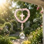 Rose Quartz Cross Crystal Suncatcher Pink Heart Car Charm Window Hanging Home Decor - Image 5