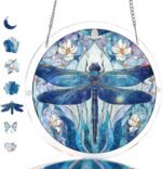 Blue Dragonfly Water Lily Acrylic Puzzle Suncatcher Window Hanging Stained Glass Decor Gift