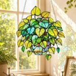 Leaf Plant Stained Glass Suncatcher Window Hanging Botanical Nature Home Decor Gift