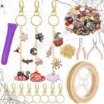 213PCS Halloween Lip Gloss Keychain Making Kit Pink Enamel Charms Gold Chain DIY